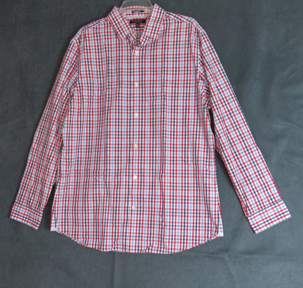 Banana Republic Shirt Mens XL Blue Red Plaid Check Button Up Long Sleeve Preppy